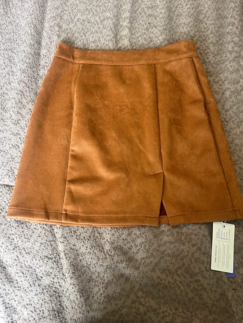 Suede-Look A-Line Mini Skirt in Cognac